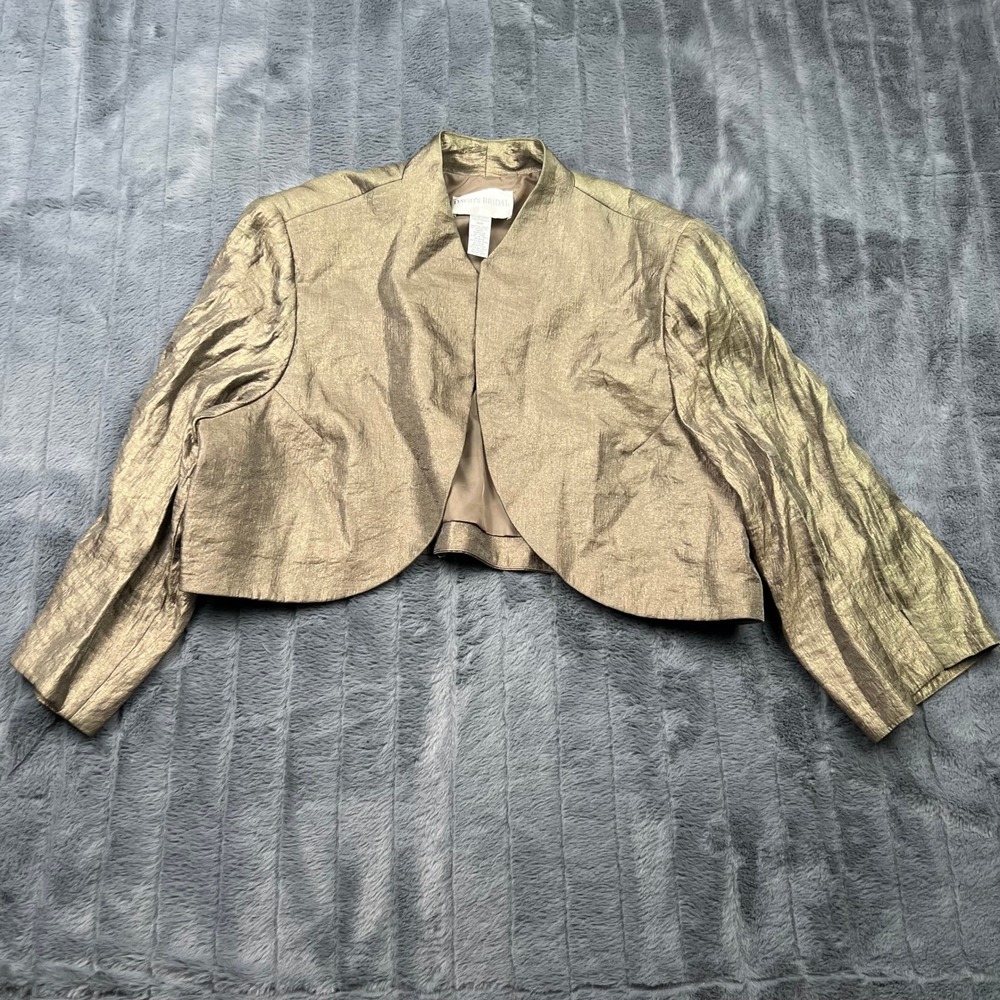 Davids Bridal Gold Metallic Bolero Jacket Shrug 18W Cropped Formal Evening 14500